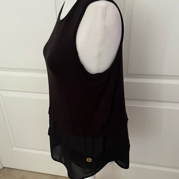 Michael Michael Kors Black Sleeveless Blouse Medium | MK Logo Hem, Semi-Sheer De - Picture 4 of 10